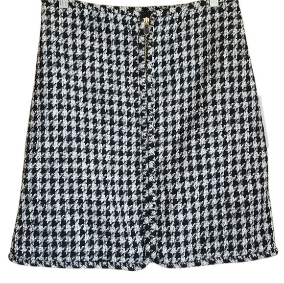 NEW maison d'amelie houndstooth plaid mini skirt zip front womens size 4 - Picture 1 of 6